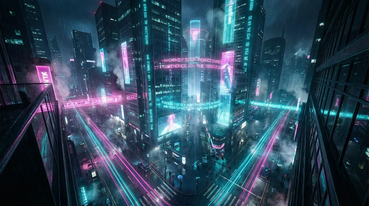 定格动画制作视频 竖屏短剧平台首页背景 - 赛博朋克都市夜景